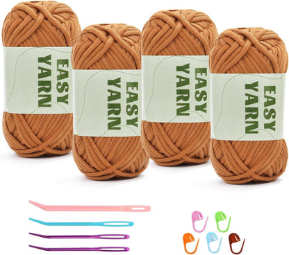 Braunes Häkel- und Strickgarn für Anfänger, 4er Set