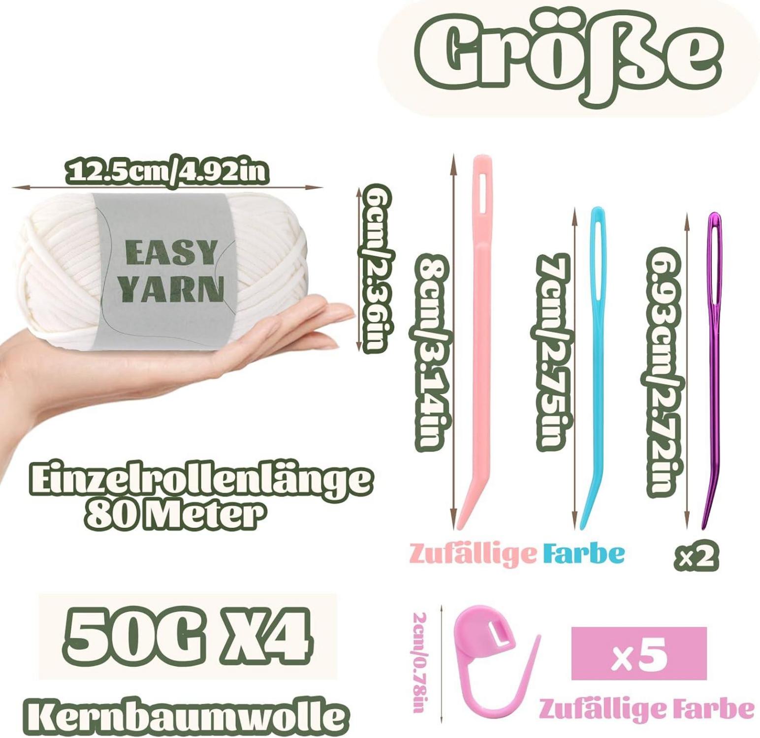 4 Stück Weißes Baumwoll-Nylon Häkelgarn mit Häkelzubehör