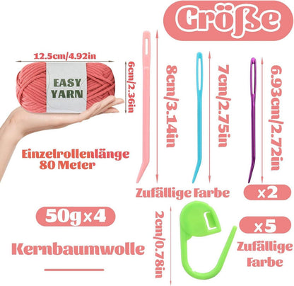 4er Set Baumwoll-Nylon-Garn, Häkel- und Strickgarn für Anfänger