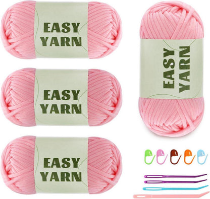 Rosa Anfängergarn für Häkeln und Stricken, 4er Pack 50 g
