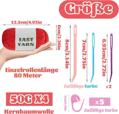 4er Pack Rotes Baumwoll-Nylon Häkelgarn & Zubehör