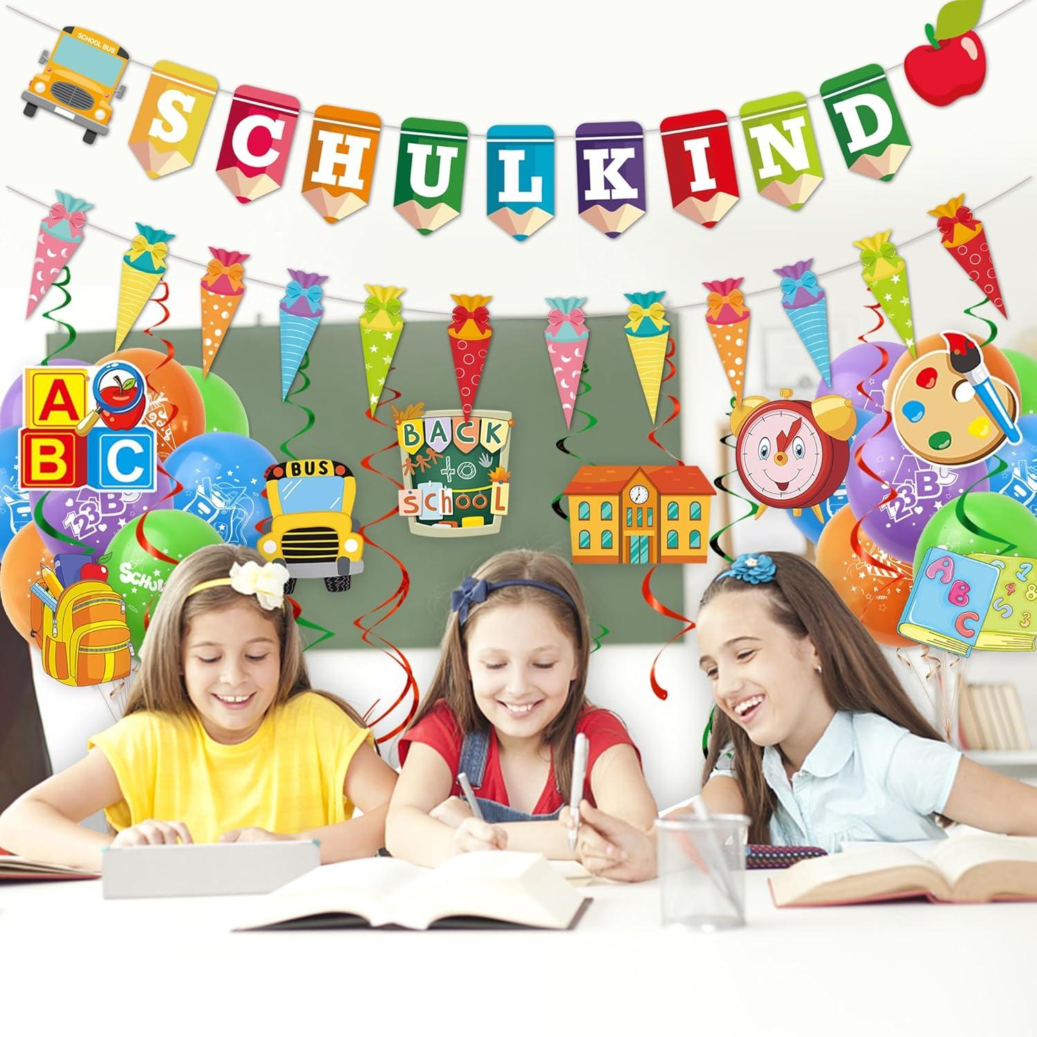 Einschulung Deko Mädchen Junge Schulanfang Party Set Luftballons Girlande Spiral