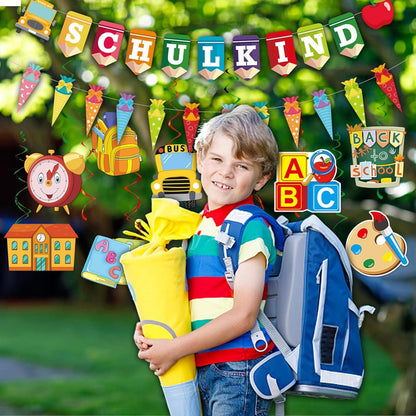 Einschulung Deko Mädchen Junge Schulanfang Party Set Luftballons Girlande Spiral