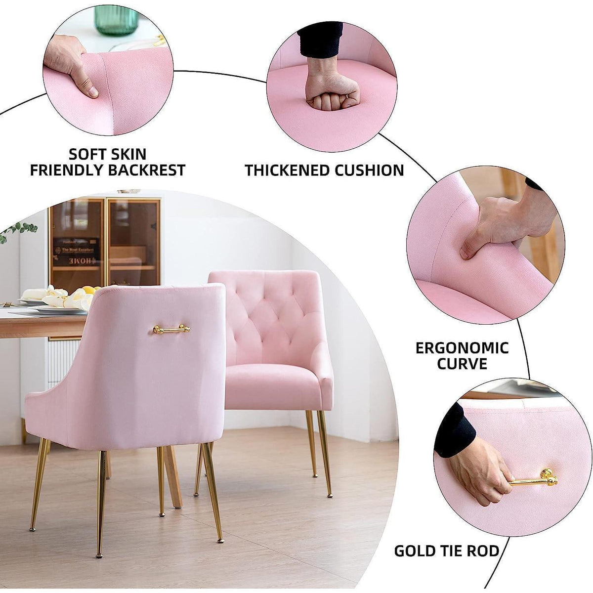 Samt Esszimmerstühle 2er Set – Modern & Rosa