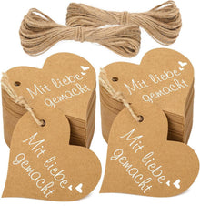 Herz Geschenkanhänger Mit Liebe Gemacht Kraftpapier 100 Stück
