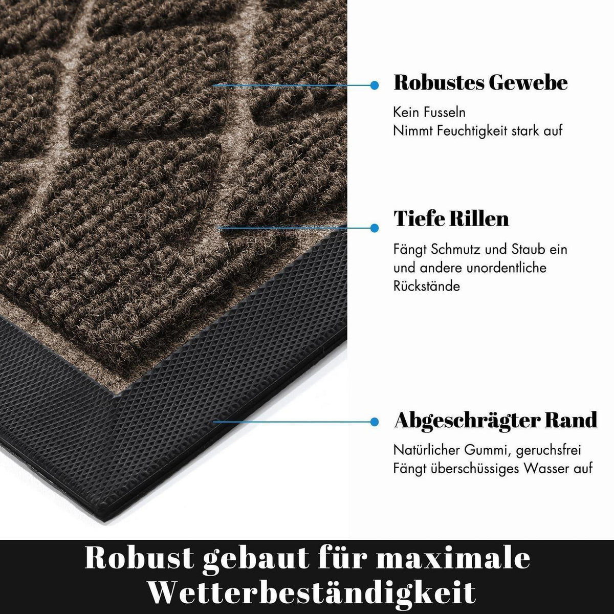 Waschbare Fußmatte Outdoor, Braun 92x61 cm – Robust & Rutschfest