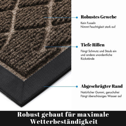 Waschbare Fußmatte Outdoor, Braun 92x61 cm – Robust & Rutschfest