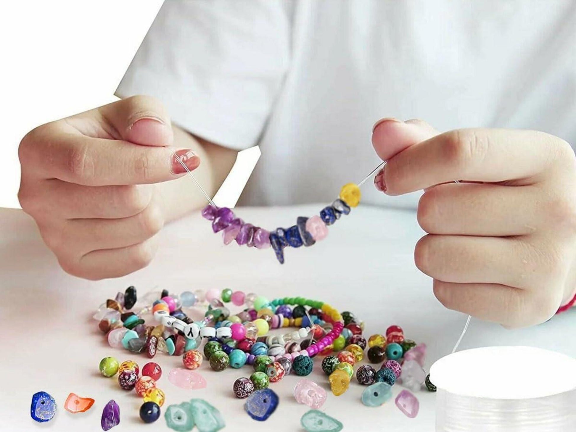 Kristall Perlen Set Blau DIY Schmuck Basteln 400 Stk. 5-8mm