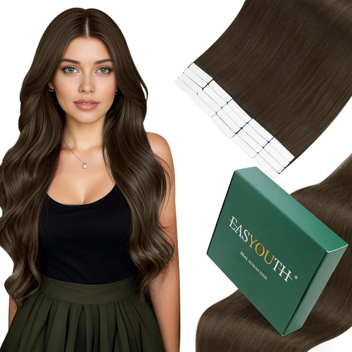 Echthaar Tape Extensions Braun 60cm – Natürliche Verlängerung