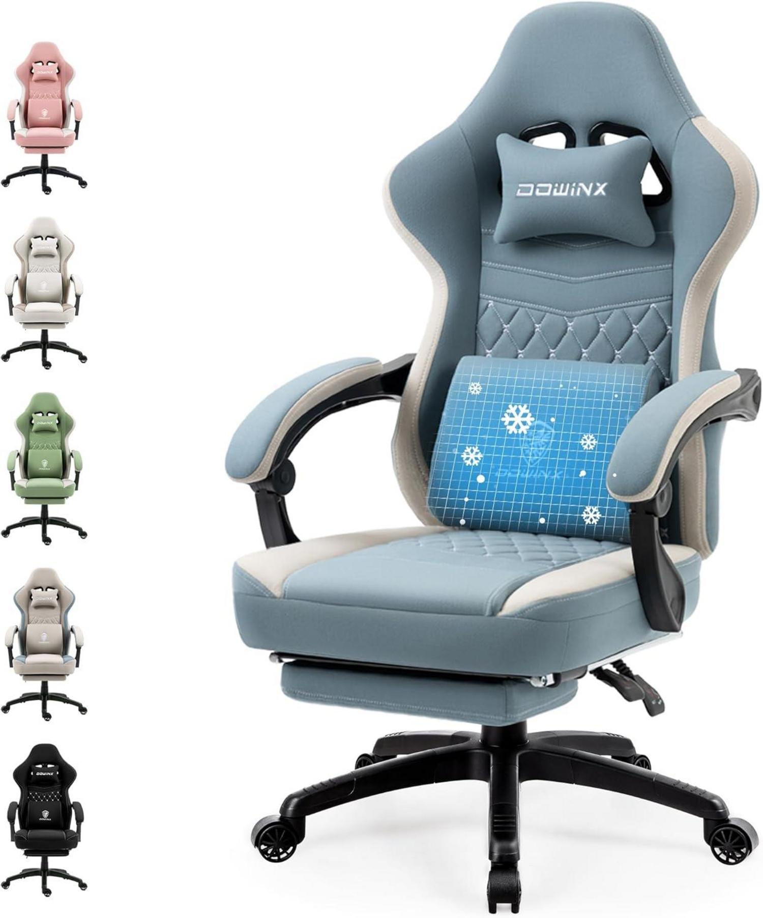 Ergonomischer Gaming Stuhl mit Massage & Fußstütze, Blau