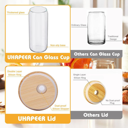 UHAPEER Cocktailgläser Dosenform 660ml 2er Set mit Deckel Strohhalm für Bier