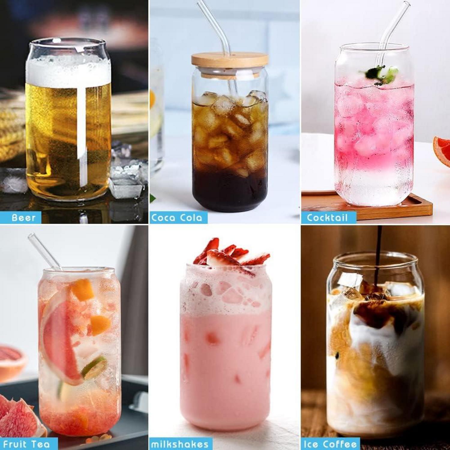 Cocktailgläser Dosenform 2er Set 550ml Deckel Strohhalm Bierdosen