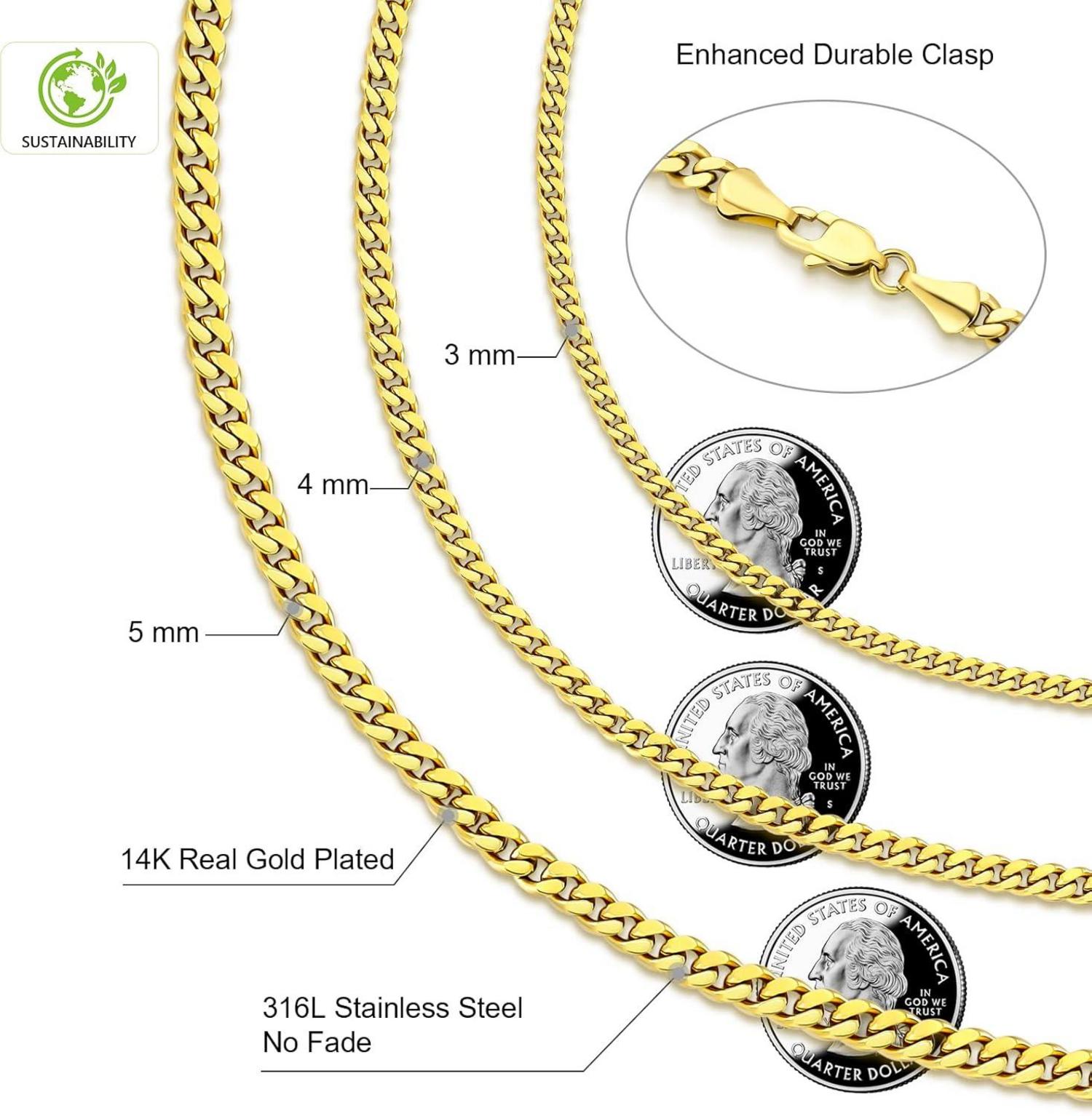 Kubanische Panzerkette Edelstahl Diamantschliff 14K Gold Vergoldet