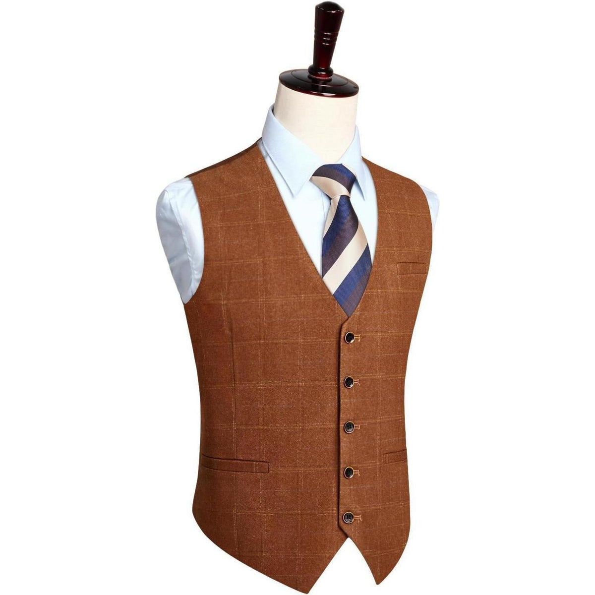 Herren Anzugweste Karomuster V-Ausschnitt Verstellbar Gebranntes Orange XL