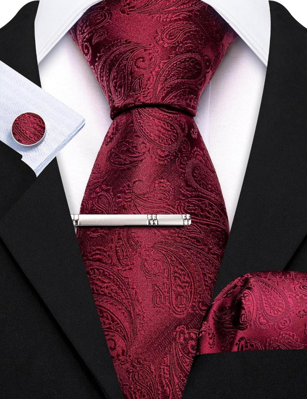 Barry.Wang Herren Seiden Krawatten Set Paisley Blumen Einstecktuch Hochzeit
