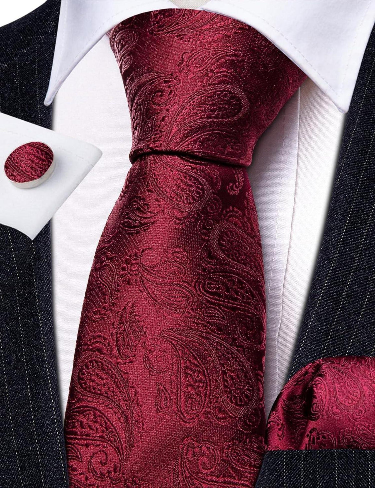 Herren Krawatte Set Seide Florales Paisley Einstecktuch
