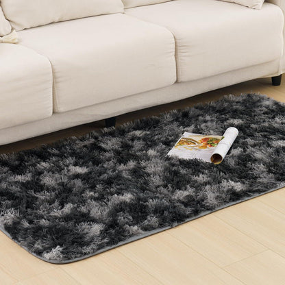 Hochflor Wohnzimmer Teppich Schwarz 80x150cm Flauschiger Weicher