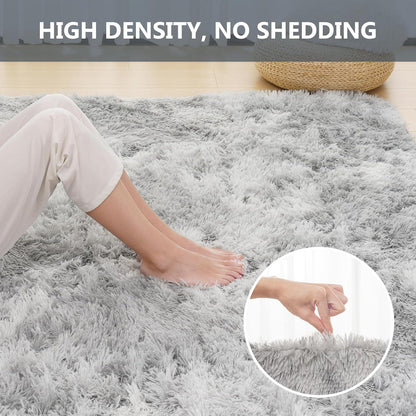 Flauschiger Hochflor Teppich 120x170cm Weich Schlafzimmer Wohnzimmer Hellgrau