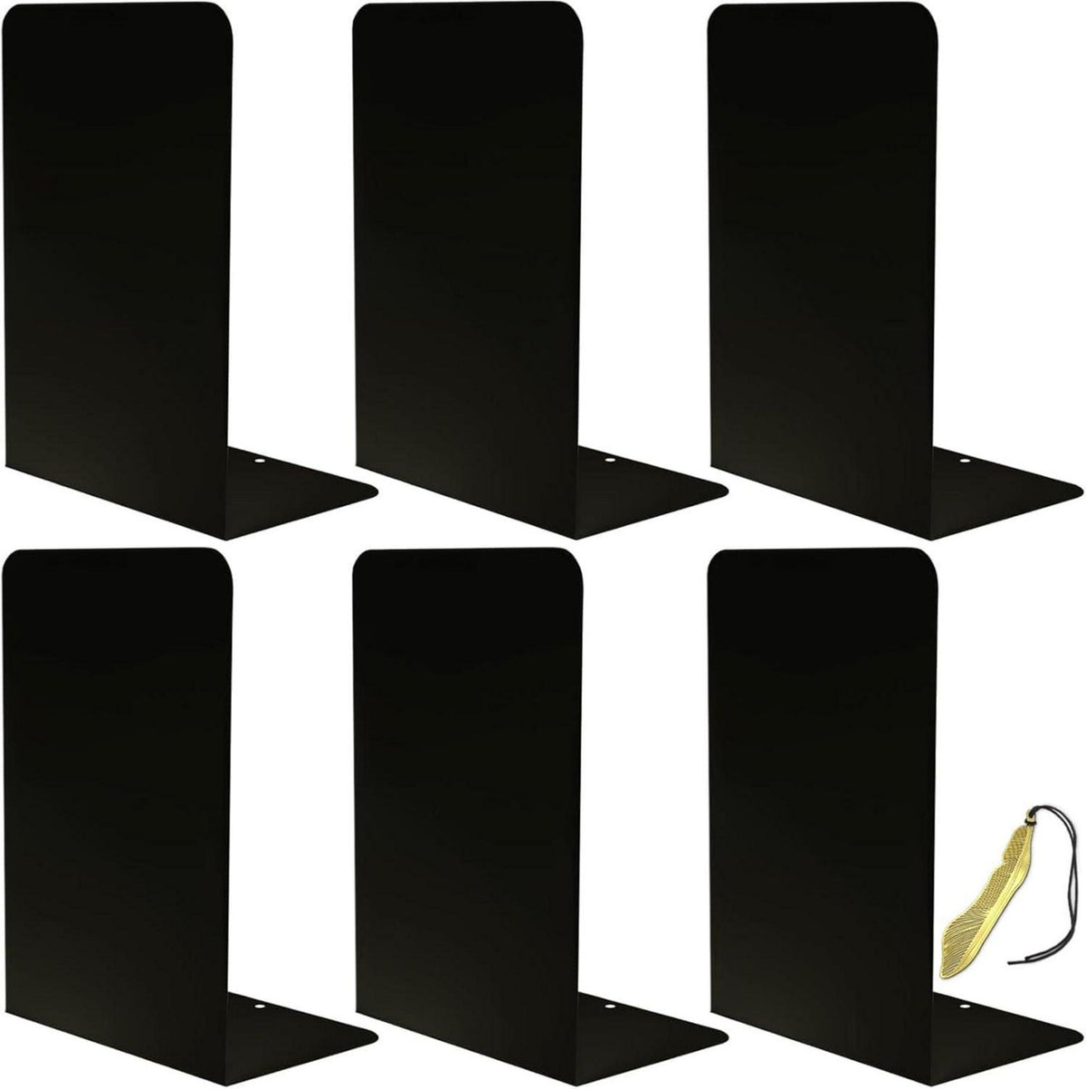 Metall Buchstütze, 3 Paare Schwarz, rutschfeste L-Form, robust