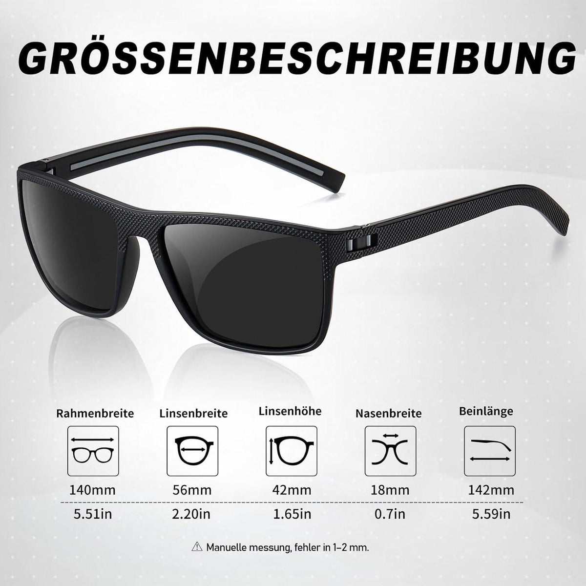 Kunchu Vintage Polarisierte Sonnenbrille UV400 Schwarz