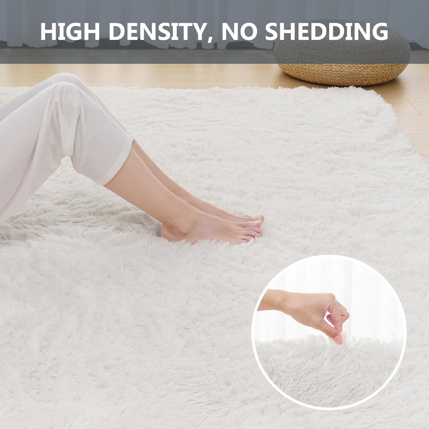Flauschiger Hochflor Teppich Weiß 200x290cm Schlafzimmer Wohnzimmer Rug