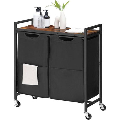 Wäschekorb mit Rollen und Ablage, 2 Fächer, 2 x 49,5