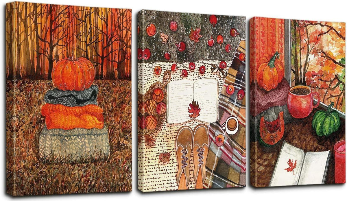 Leinwandbilder Set Wandkunst Dekor Herbst-Kürbis 30x40cm
