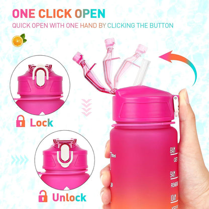 Trinkflasche 3 Stück 2L 700ML 300ML Auslaufsicher Strohhalm Zeitmarkierung Rot
