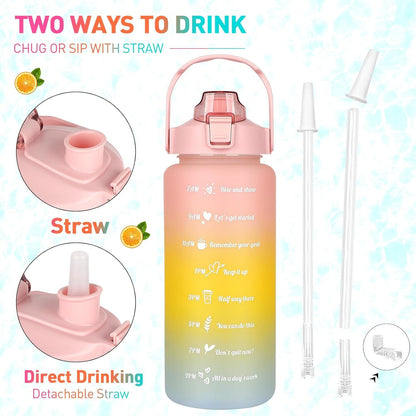 Auslaufsichere Trinkflasche mit Zeitmarkierung und Strohhalm