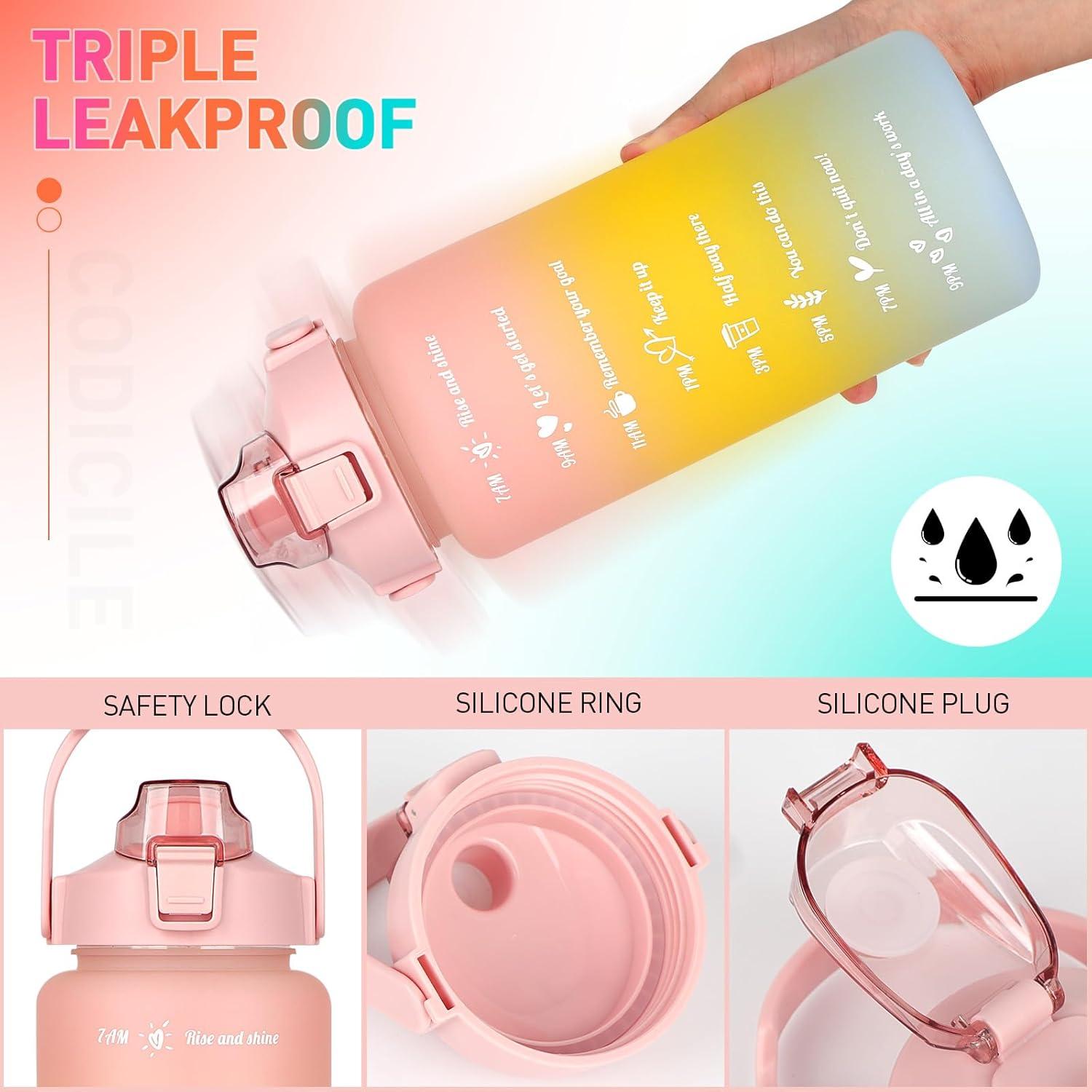 Trinkflasche 2L 700ML 300ML Auslaufsicher Strohhalm BPA Frei - Rosa