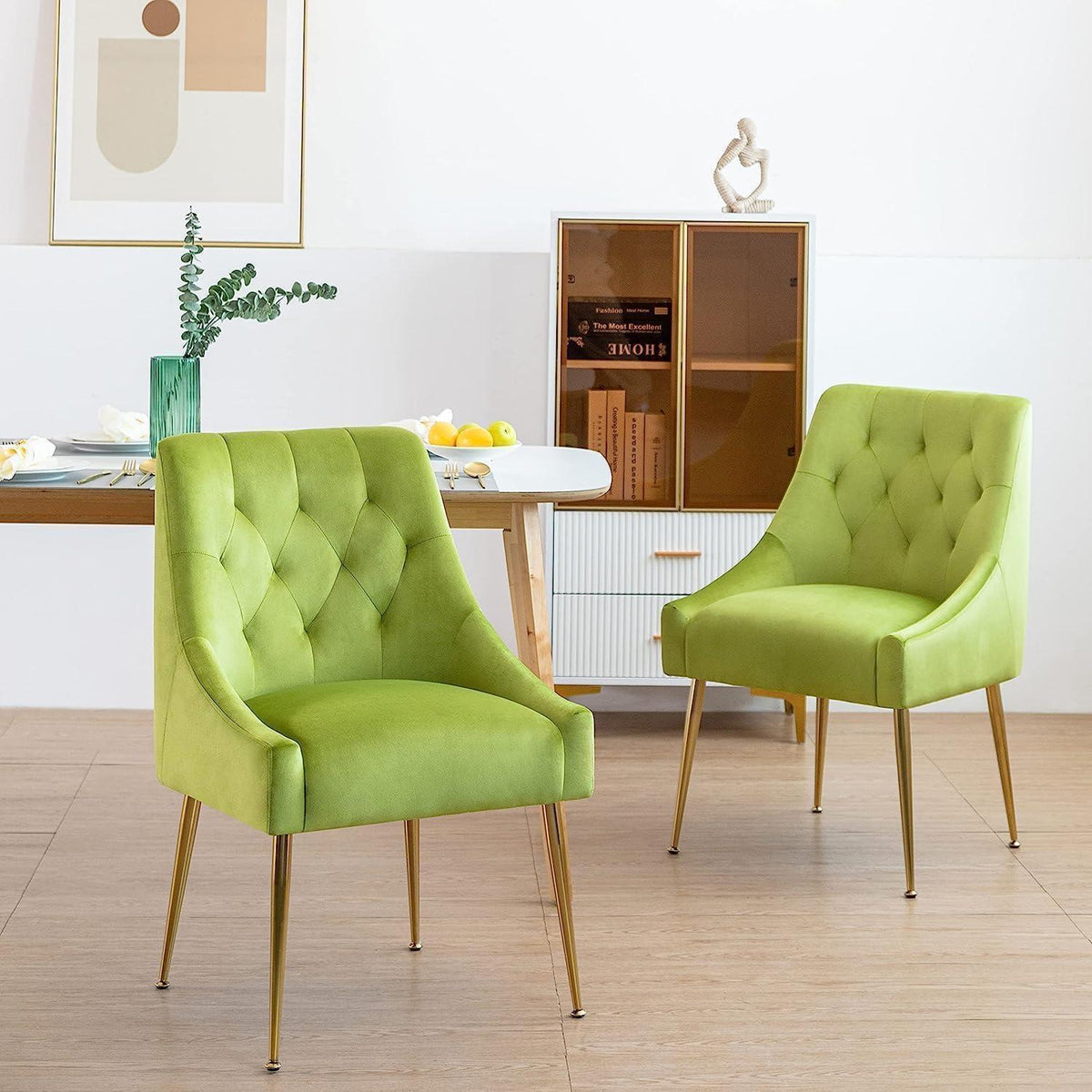 Samt Esszimmerstühle 4er Set – Modern & Bequem (Gelbgrün)