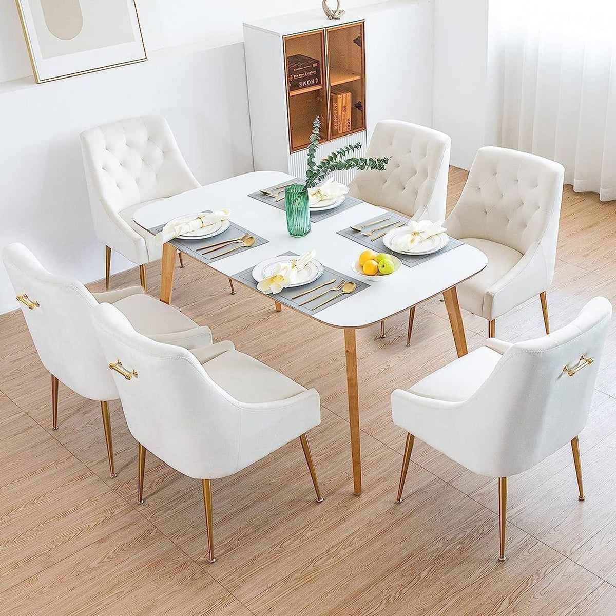 Samt Esszimmerstühle 6er Set – Modern & Bequem in Beige
