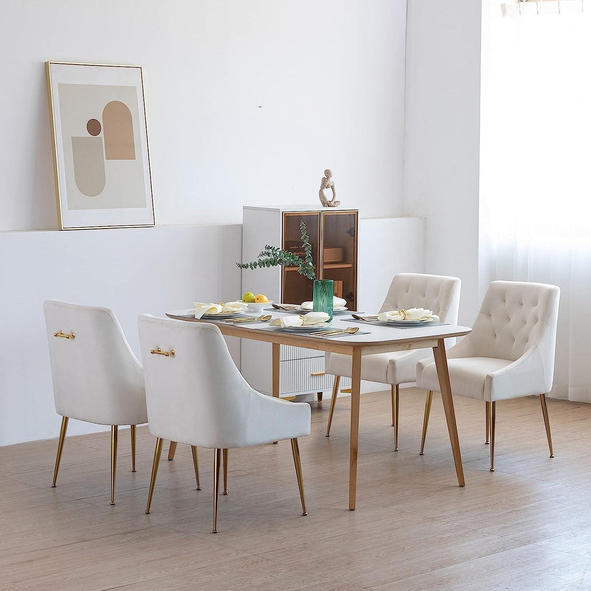 Samt Esszimmerstühle 6er Set – Modern & Bequem in Beige