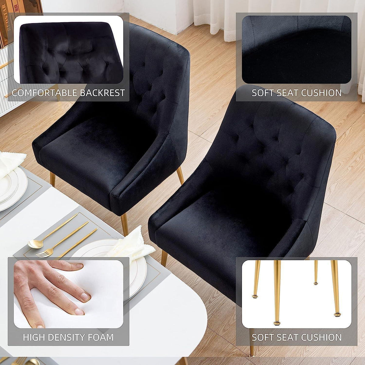 Samt Esszimmerstühle 2er Set Schwarz – Modern & Bequem