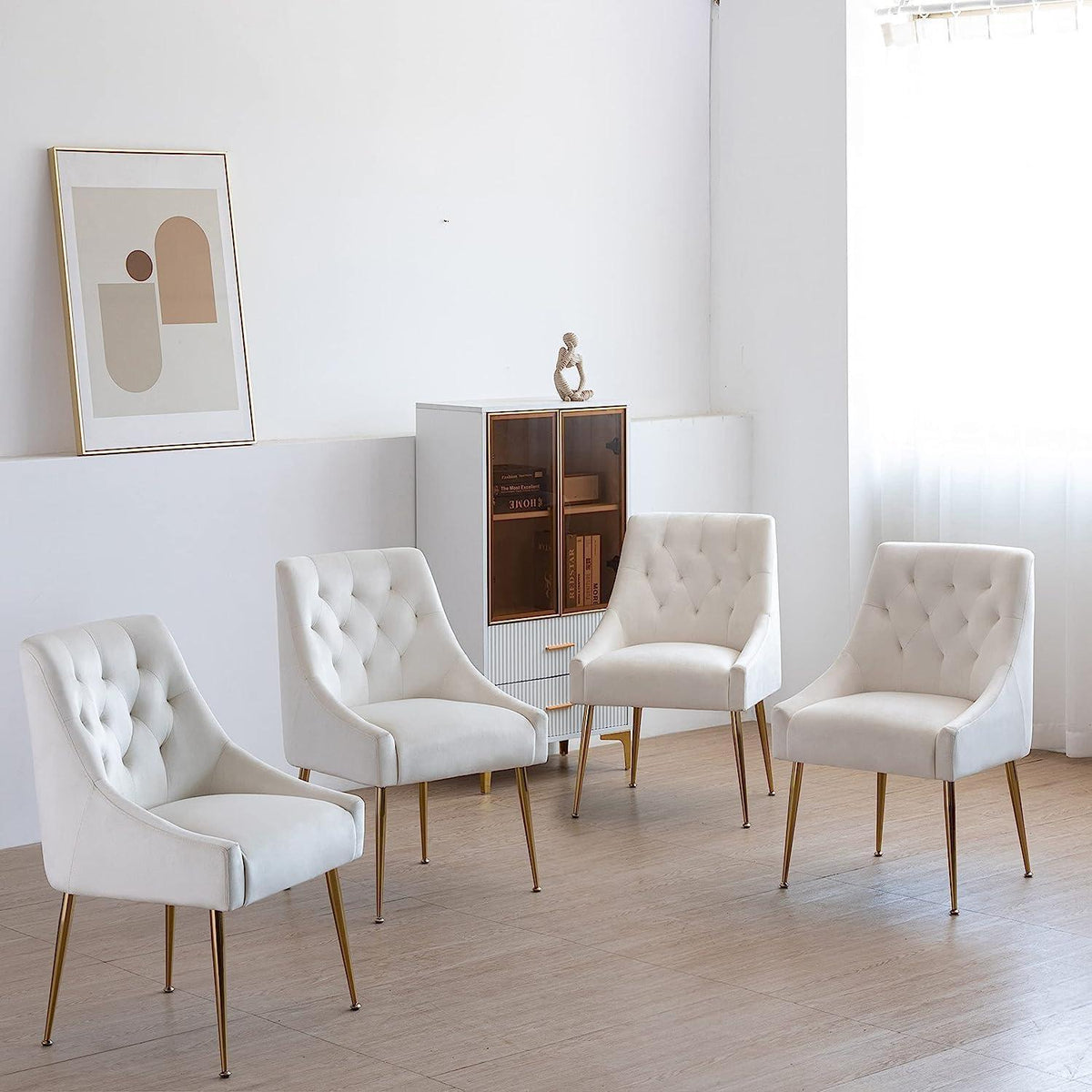 Samt Esszimmerstühle 2er Set – Modern & Bequem in Beige