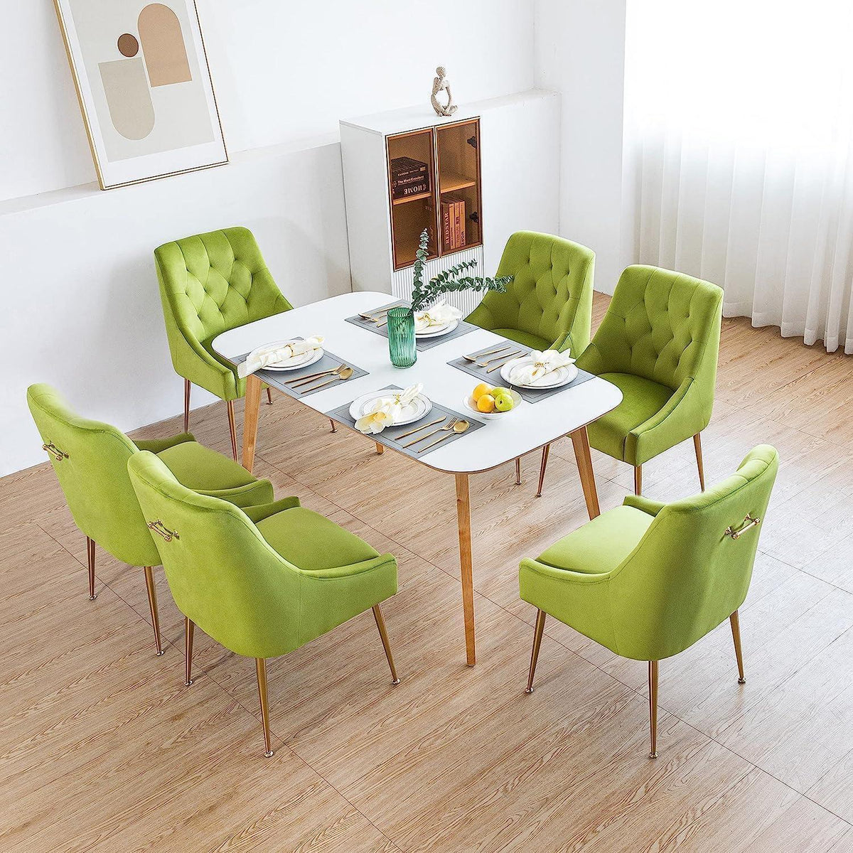 Samt Esszimmerstühle 2er Set – Modern & Bequem (Gelbgrün)