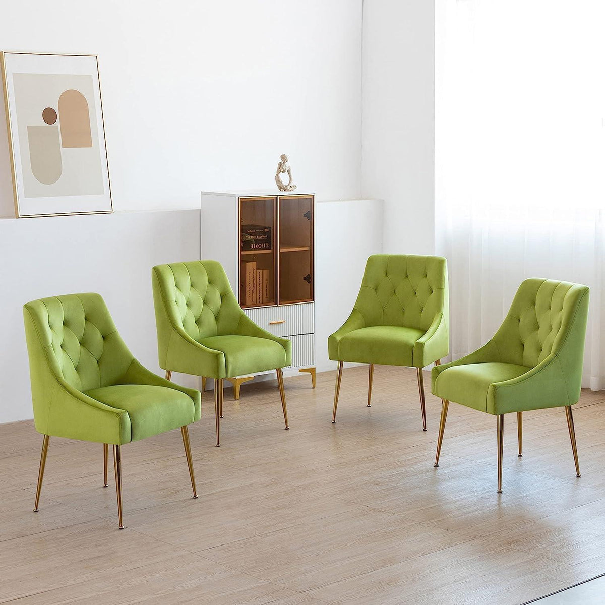 Samt Esszimmerstühle 2er Set – Modern & Bequem (Gelbgrün)