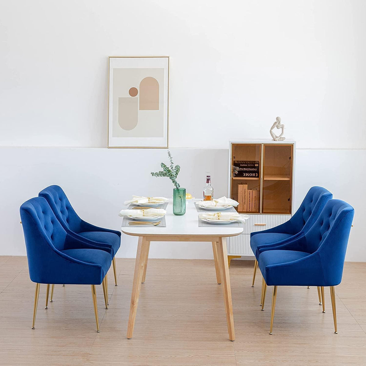 Samt Esszimmerstühle 2er Set – Modern & Bequem (Blau)