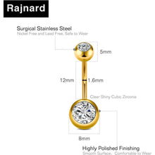 Bauchnabelpiercing 14G Gold 12mm Chirurgenstahl mit CZ Perle