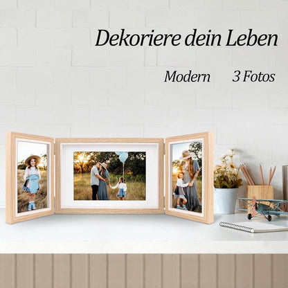 Dreifach-Bilderrahmen 3 Fotos 10x15 13x18 Holzmaserung