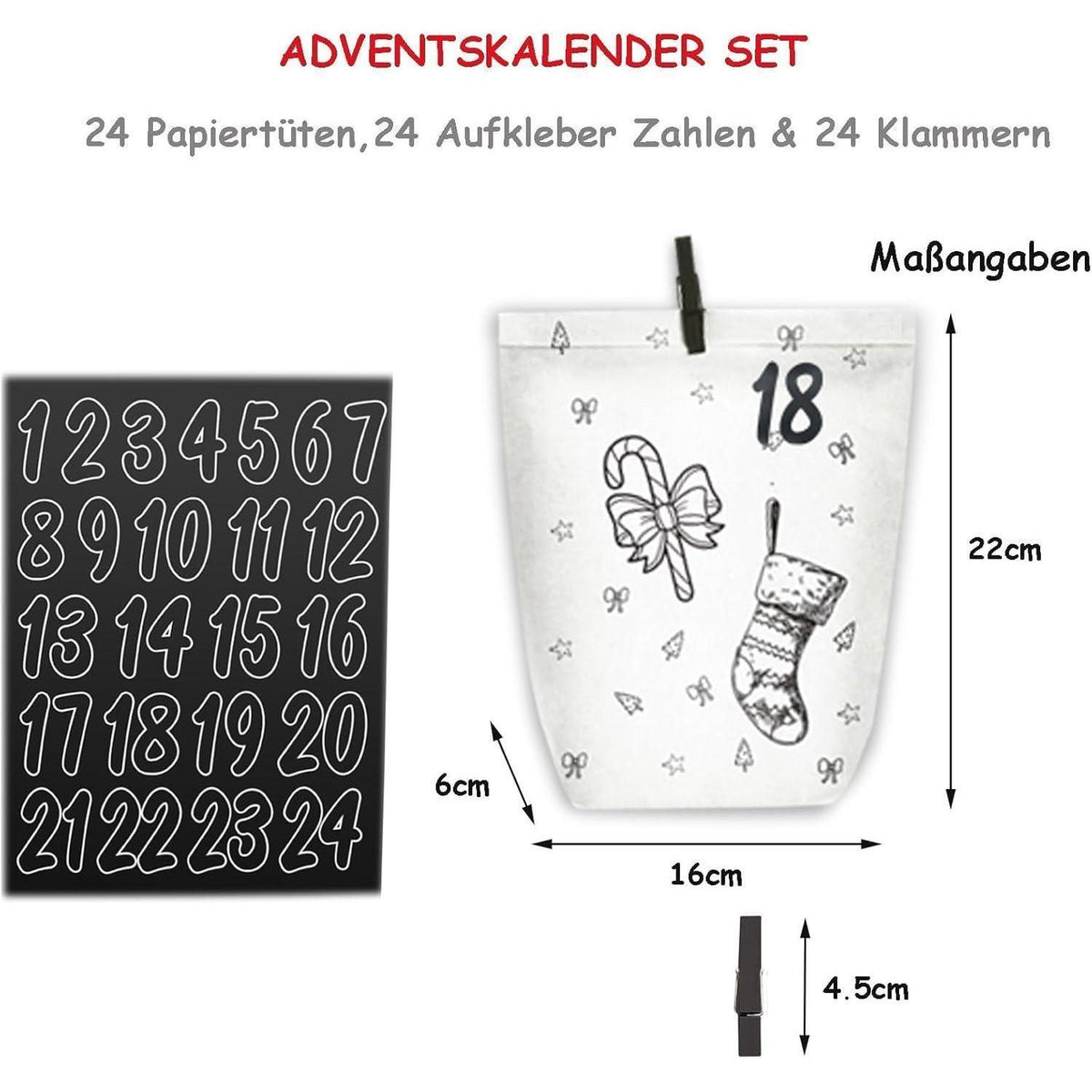 Adventskalender zum Befüllen: 24 DIY Papiertüten mit Zahlenaufklebern
