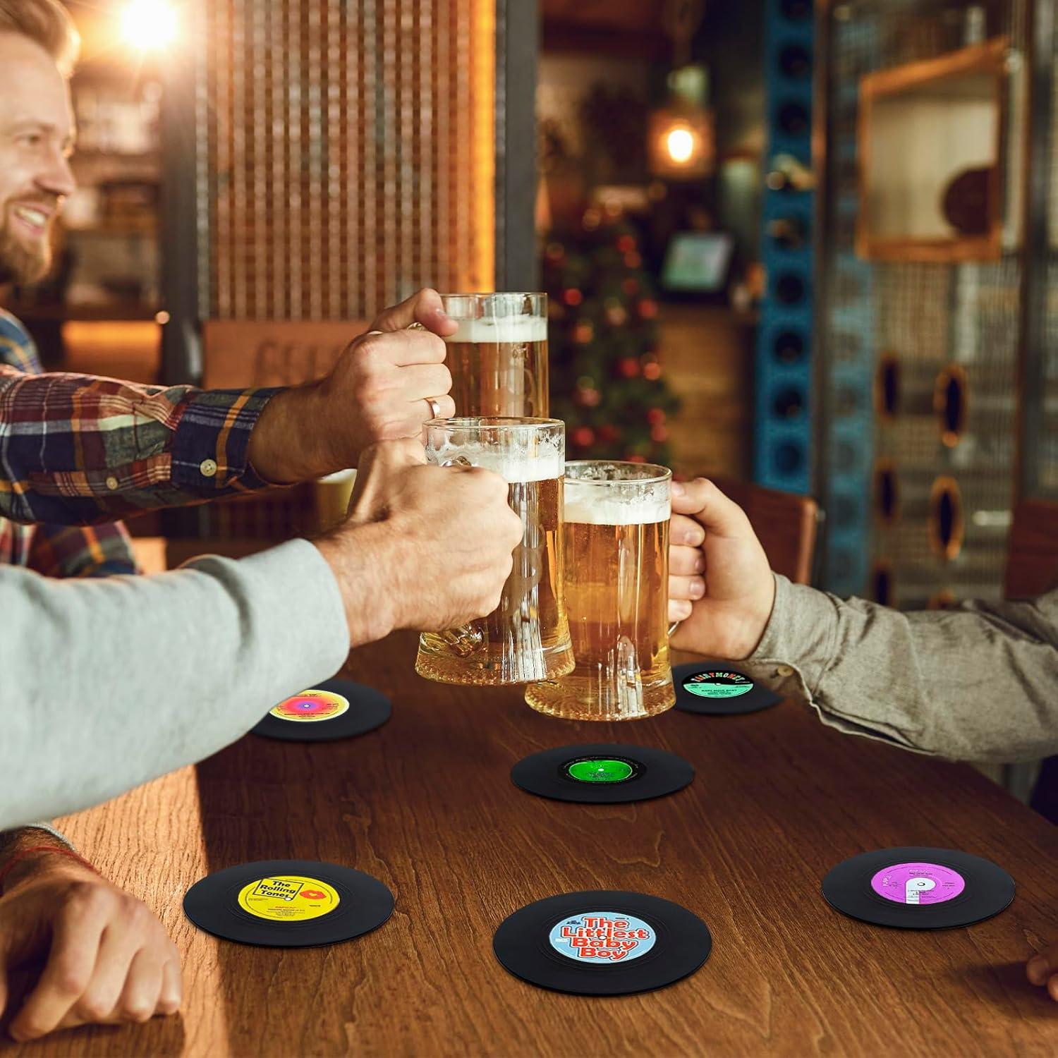 Retro-Vinyl-Schallplatten Untersetzer Set mit Spieler, 6 Stück, Gläser