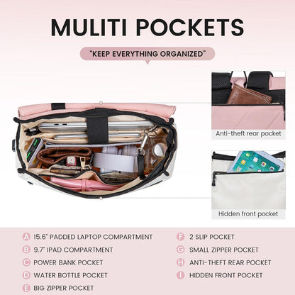 Schulrucksack Mädchen Beige Rosa - Wasserdichter