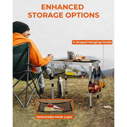 Klapptisch höhenverstellbar mit Netzablage für Camping & Garten