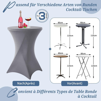 3er-Set Stretch Stehtisch Husse für Bistrotisch Ø80-85 cm