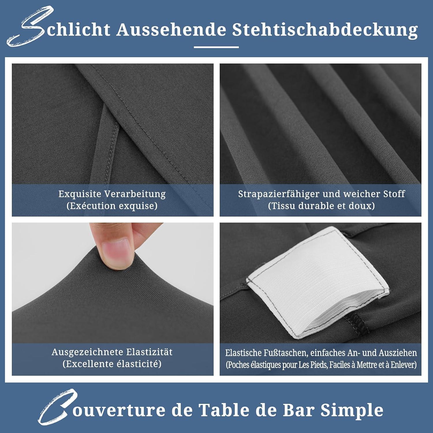 6er Set Grau Stretch Stehtisch Husse Bistrotisch Spandex 80-85 cm