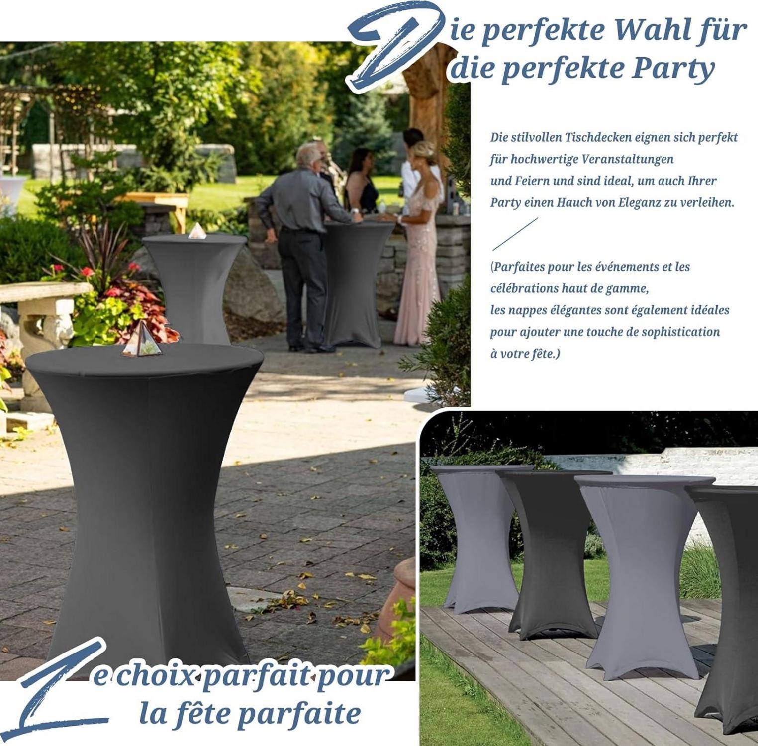 6er-Set Grau Stretch Stehtisch Husse Ø80-85cm Spandex Tischdecke Bankett