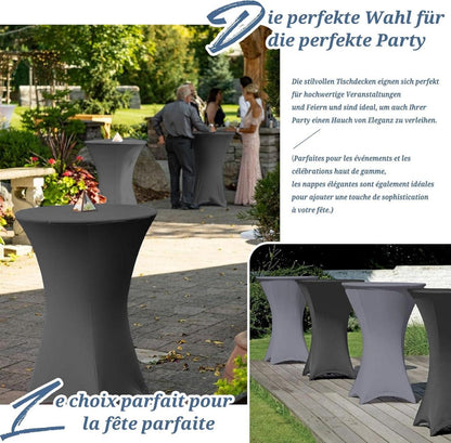 6er-Set Grau Stretch Stehtisch Husse Ø80-85cm Spandex Tischdecke Bankett