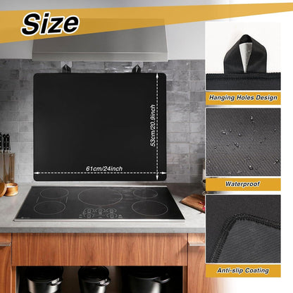 Kitchenraku Herdabdeckplatte 61x53cm Spritzschutz Schwarz Induktion Ceran