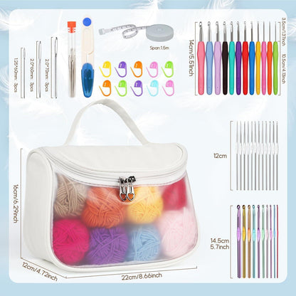 Häkelset für Anfänger mit Tasche und 12 Wolle PCS, TPR Gummigriff, für Socken, Pullover, Granny Square, Schal, Schwarz